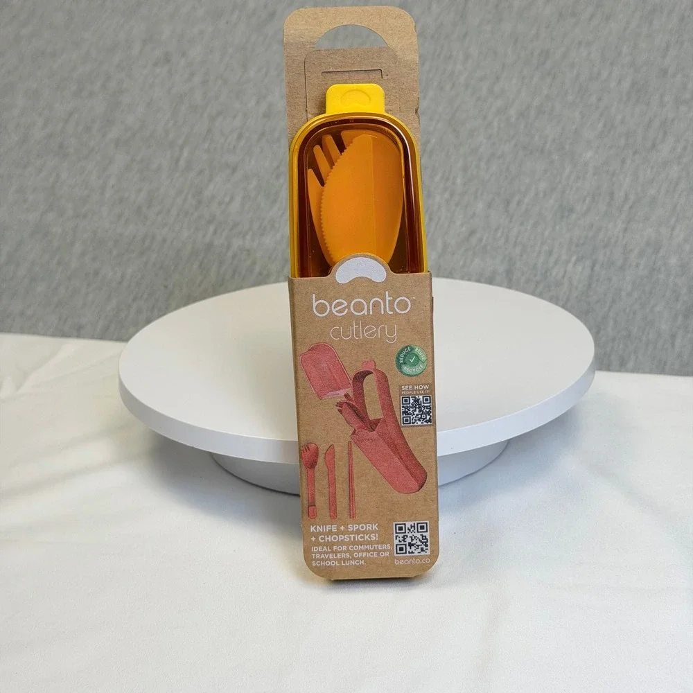 Beanto Cutlery Travel Set Yellow Knife Spork Chopsticks Reusable Portable Case